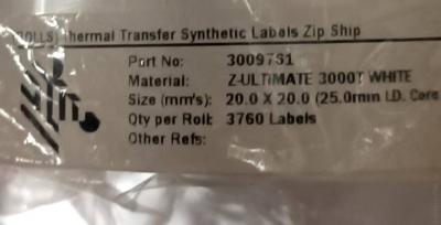 3009761 Этикетка  White 20x20 мм (3760 эт., TLP) Z-Ultimate 3000T втулка 25.4 мм (1")