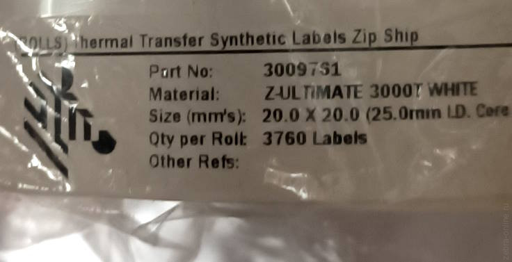 3009761 Этикетка  White 20x20 мм (3760 эт., TLP) Z-Ultimate 3000T втулка 25.4 мм (1")